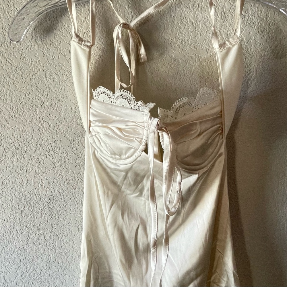 Fashion Nova Cream Satin Lace Chemise
